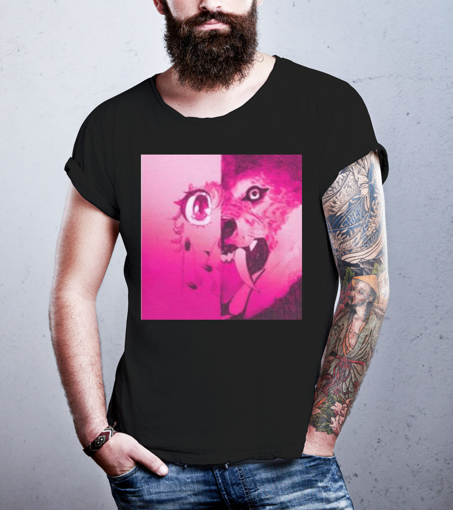 Dead On The Scene Wolf And Anime Girl Pink Contrast T-Shirt