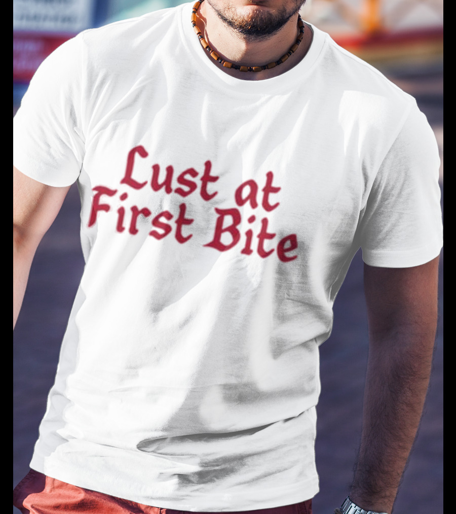 Lust At First Bite Red Gothic Text T-Shirt