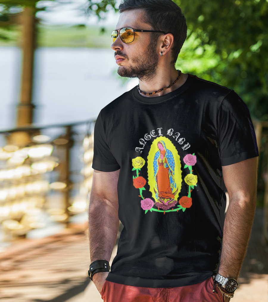 Angel Baby Virgen With Colorful Roses T-Shirt
