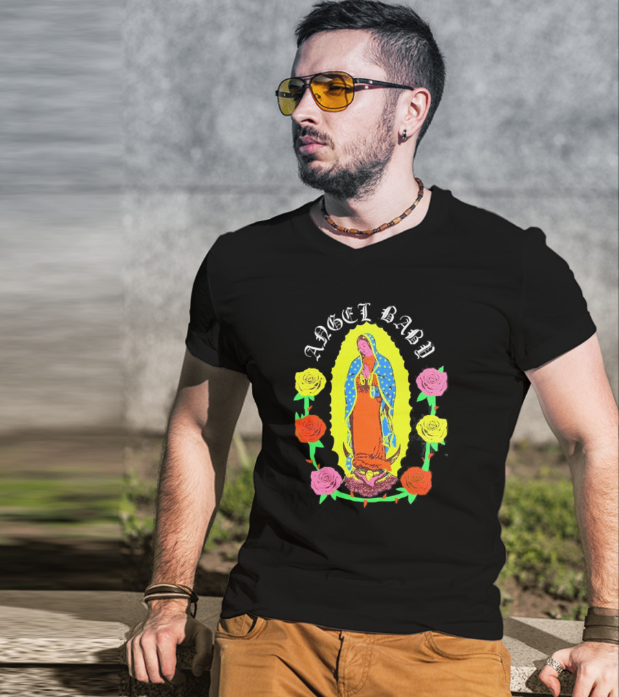 Angel Baby Virgen With Colorful Roses T-Shirt