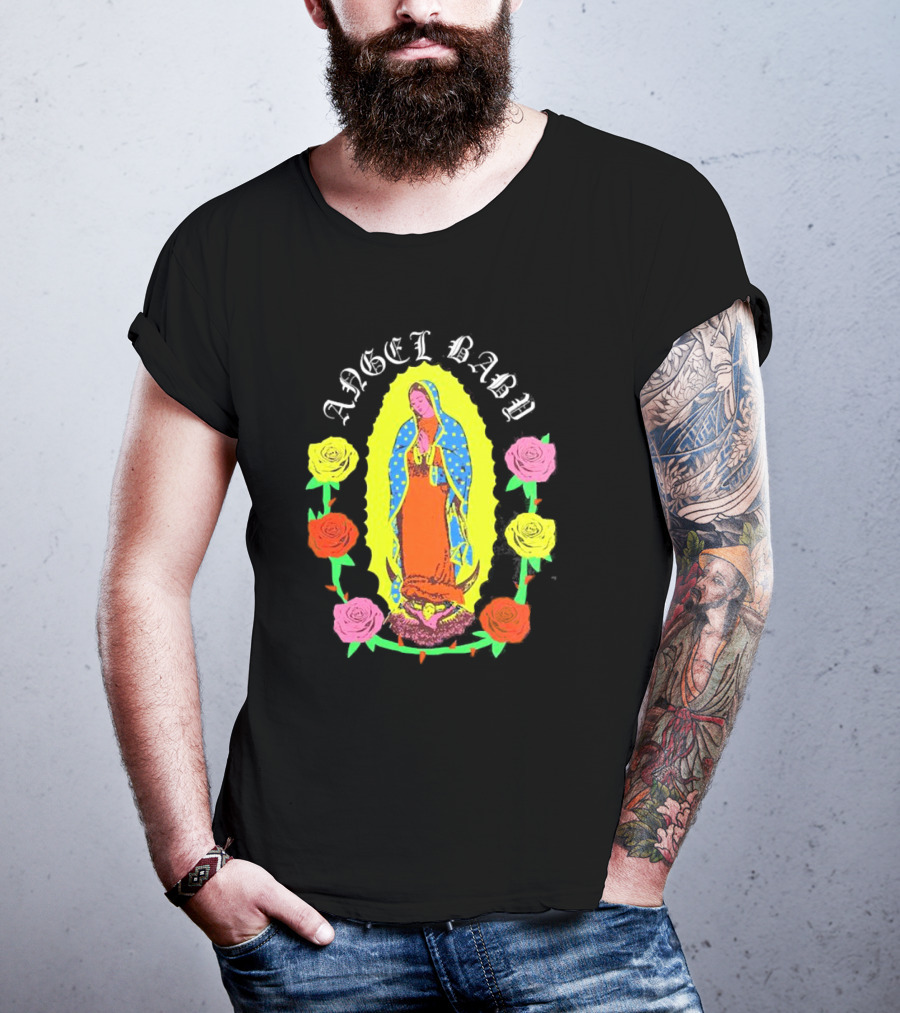 Angel Baby Virgen With Colorful Roses T-Shirt