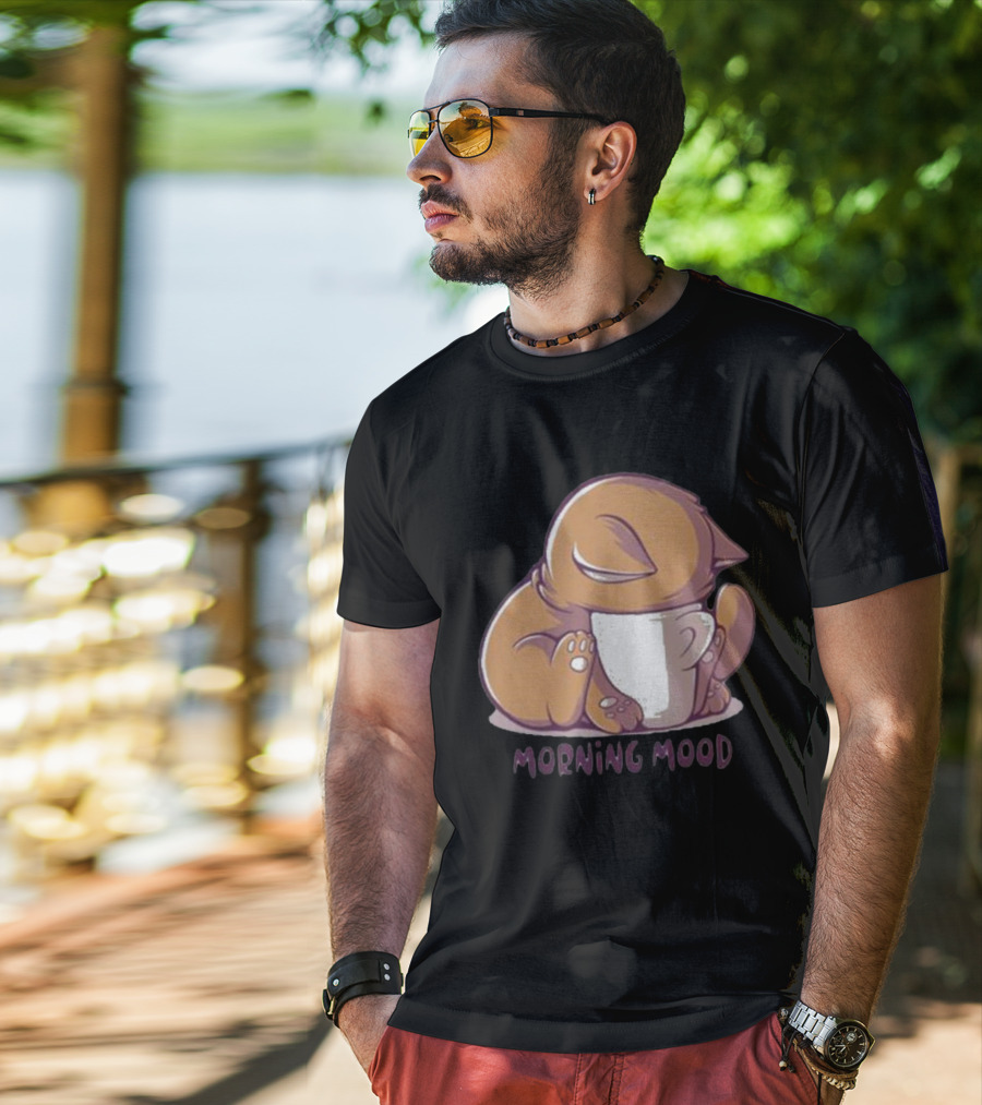 Morning Mood Cute Cat With Cup T-Shirt