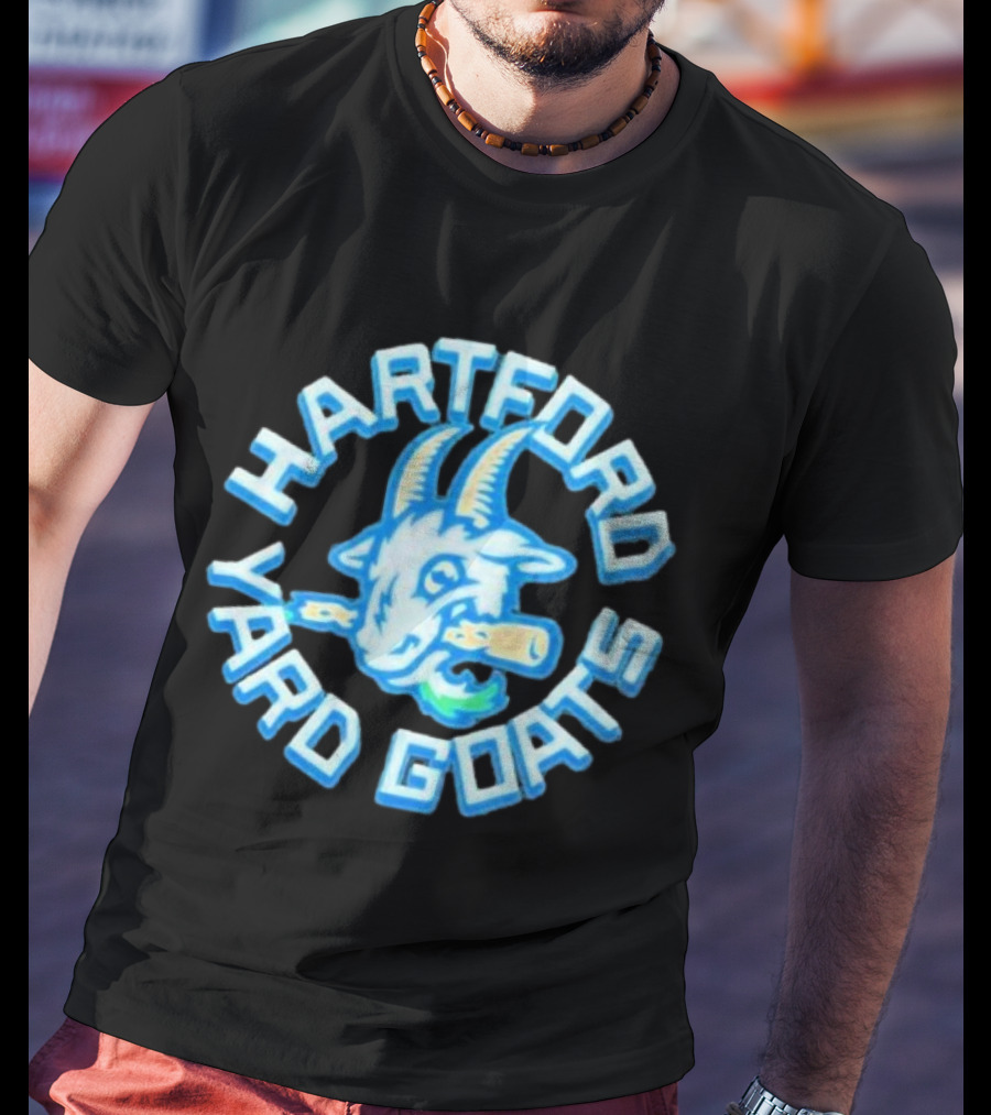 Hartford Yard Goats Blue Goat Logo With Bat T-Shirt