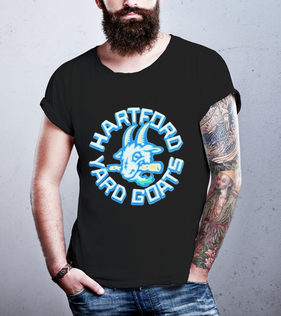 Hartford Yard Goats Blue Goat Logo With Bat T-Shirt