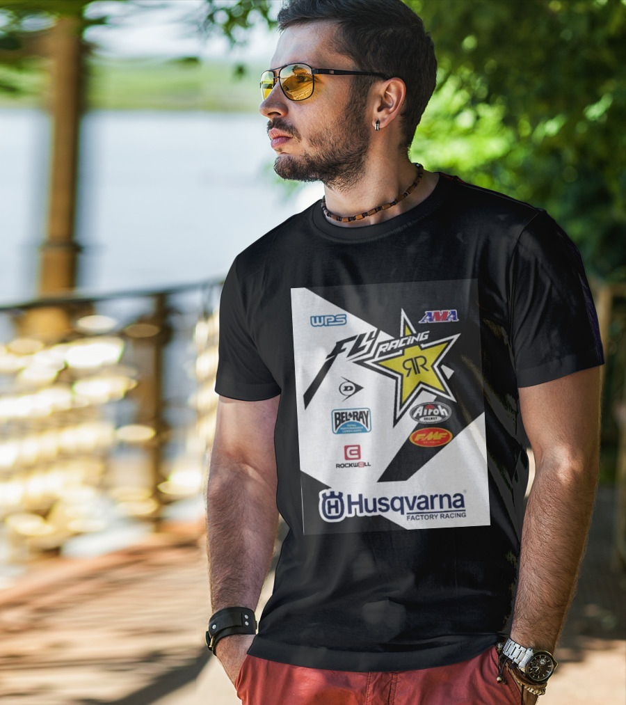 WPS AMA Fly Racing Rockstar Husqvarna Factory Racing Bel-Ray Airoh FMF Rockwell T-Shirt