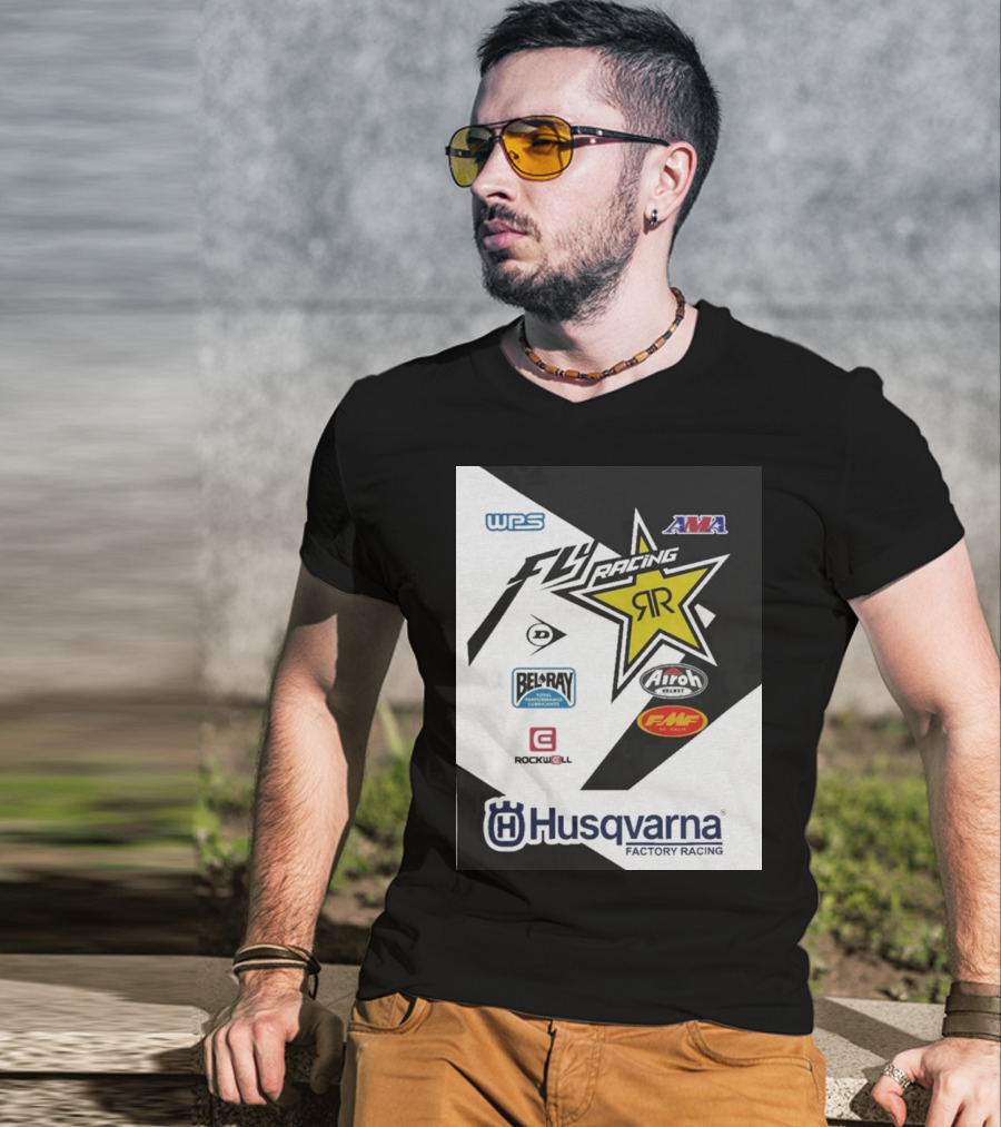WPS AMA Fly Racing Rockstar Husqvarna Factory Racing Bel-Ray Airoh FMF Rockwell T-Shirt