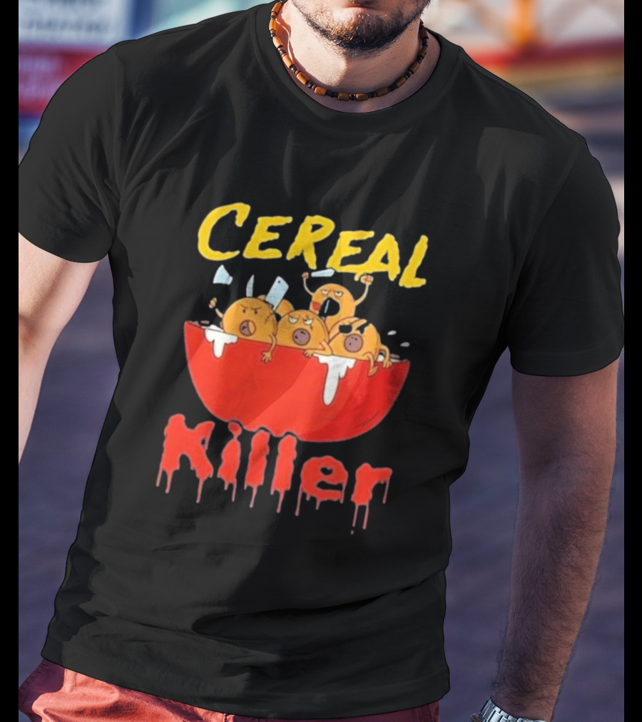 Cereal Killer Funny Cartoon Characters Inside Red Bowl T-Shirt