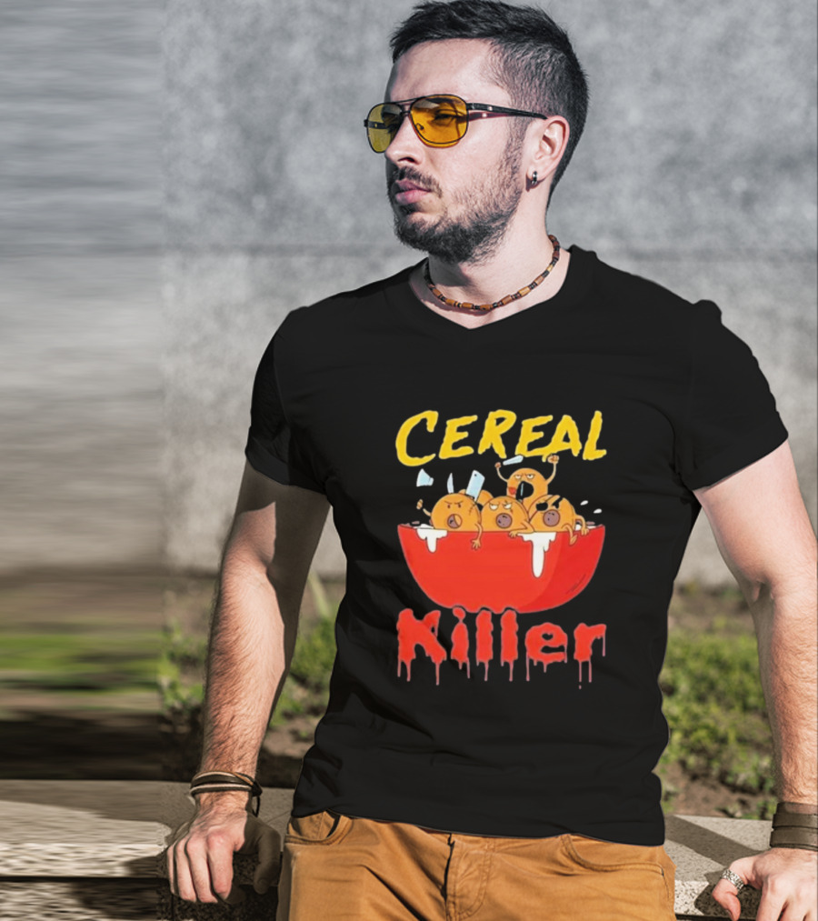Cereal Killer Funny Cartoon Characters Inside Red Bowl T-Shirt