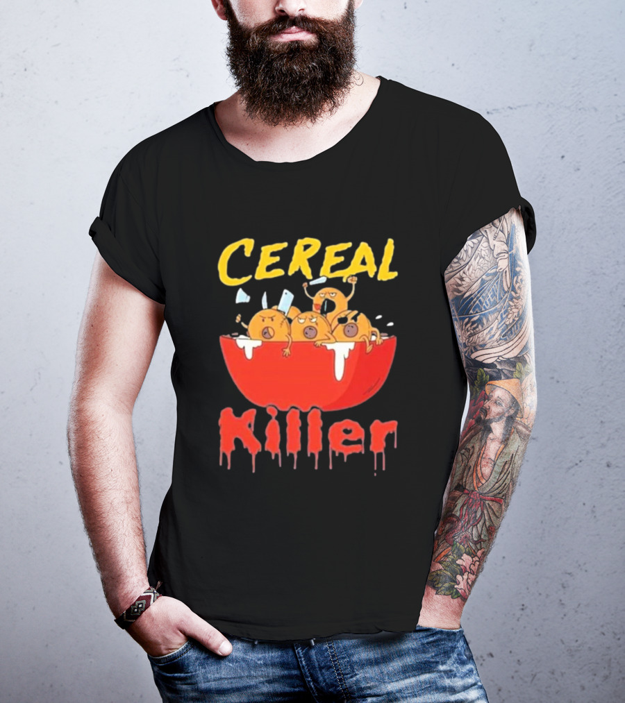 Cereal Killer Funny Cartoon Characters Inside Red Bowl T-Shirt