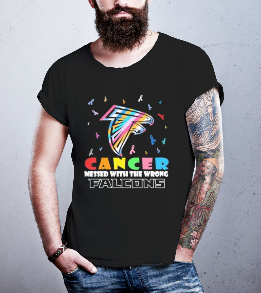 Atlanta Falcons Cancer Messed With The Wrong Team Logo Ribbons T-Shirt
