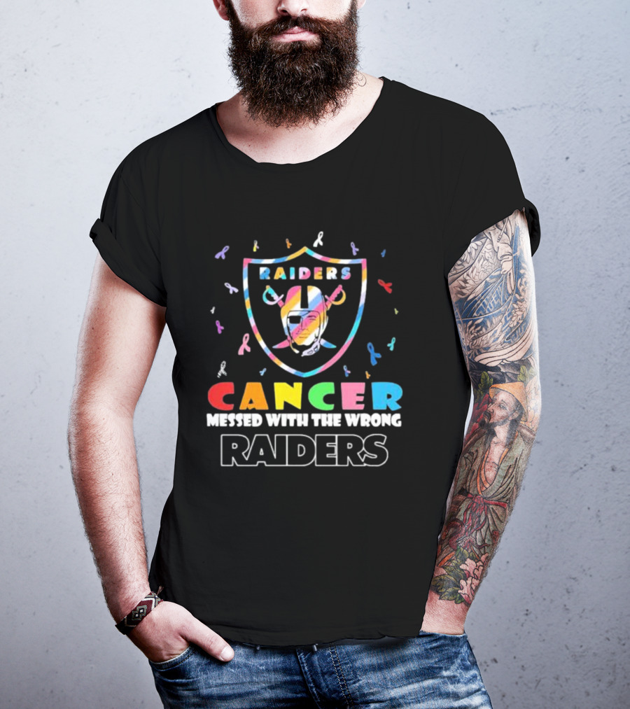 Cancer Messed With The Wrong Raiders Cancer Awareness Ribbon Raiders T-Shirt