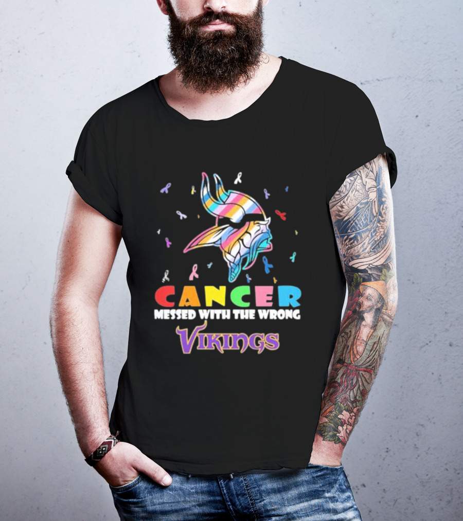 Cancer Messed With The Wrong Vikings Rainbow Ribbon T-Shirt