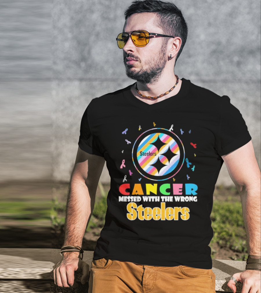 Cancer Messed With The Wrong Pittsburgh Steelers Colorful Ribbons T-Shirt