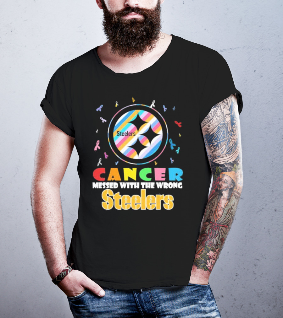 Cancer Messed With The Wrong Pittsburgh Steelers Colorful Ribbons T-Shirt
