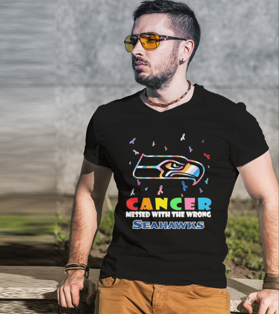 Cancer Messed With The Wrong Seahawks Colorful Ribbon T-Shirt