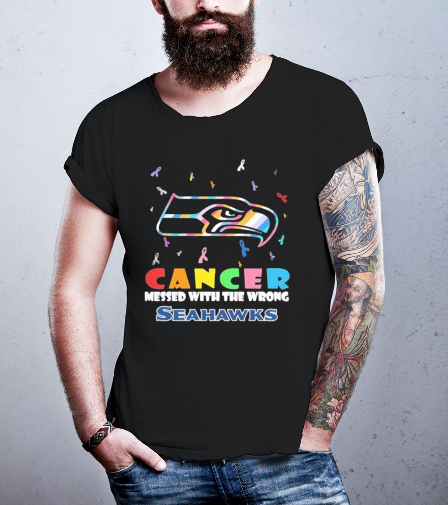 Cancer Messed With The Wrong Seahawks Colorful Ribbon T-Shirt