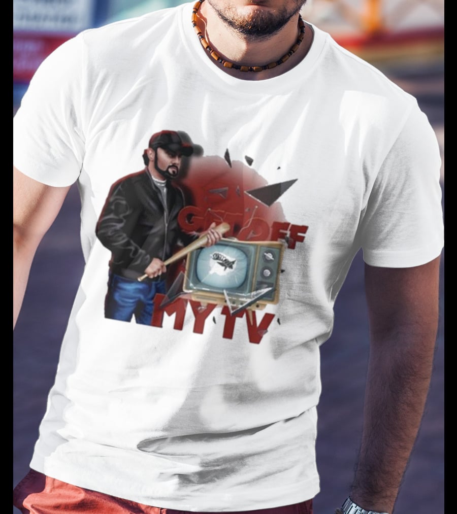 Get Off My TV Baseball Bat Vintage TV Shattered Screen T-Shirt