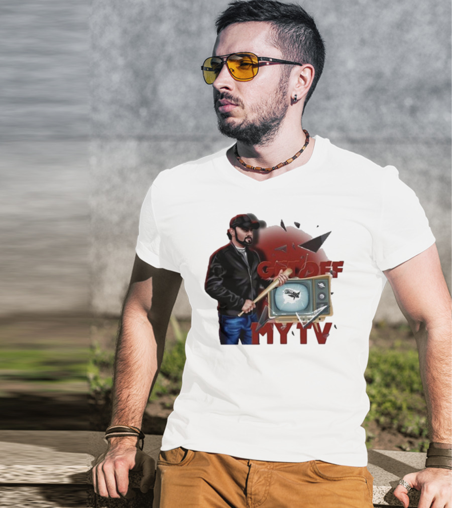 Get Off My TV Baseball Bat Vintage TV Shattered Screen T-Shirt