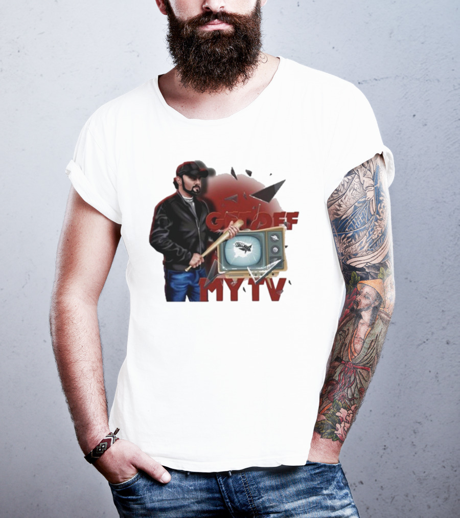 Get Off My TV Baseball Bat Vintage TV Shattered Screen T-Shirt