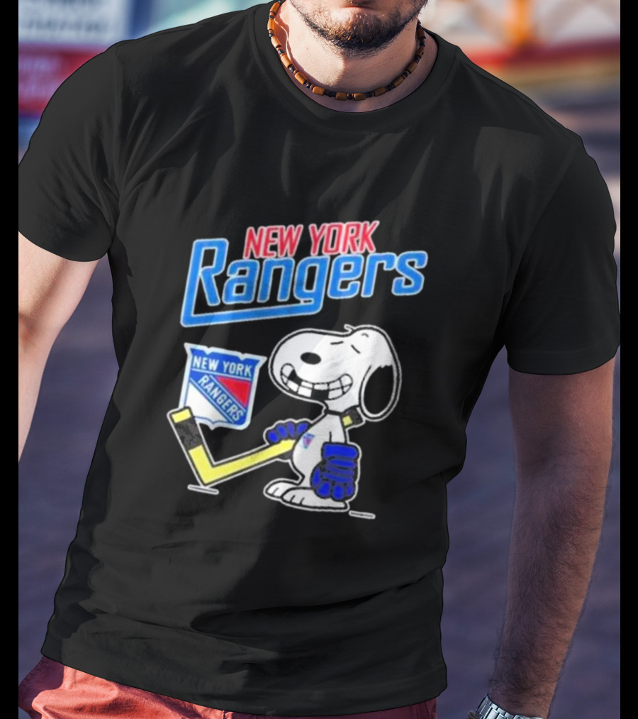 Snoopy Holding Hockey Stick New York Rangers T-Shirt