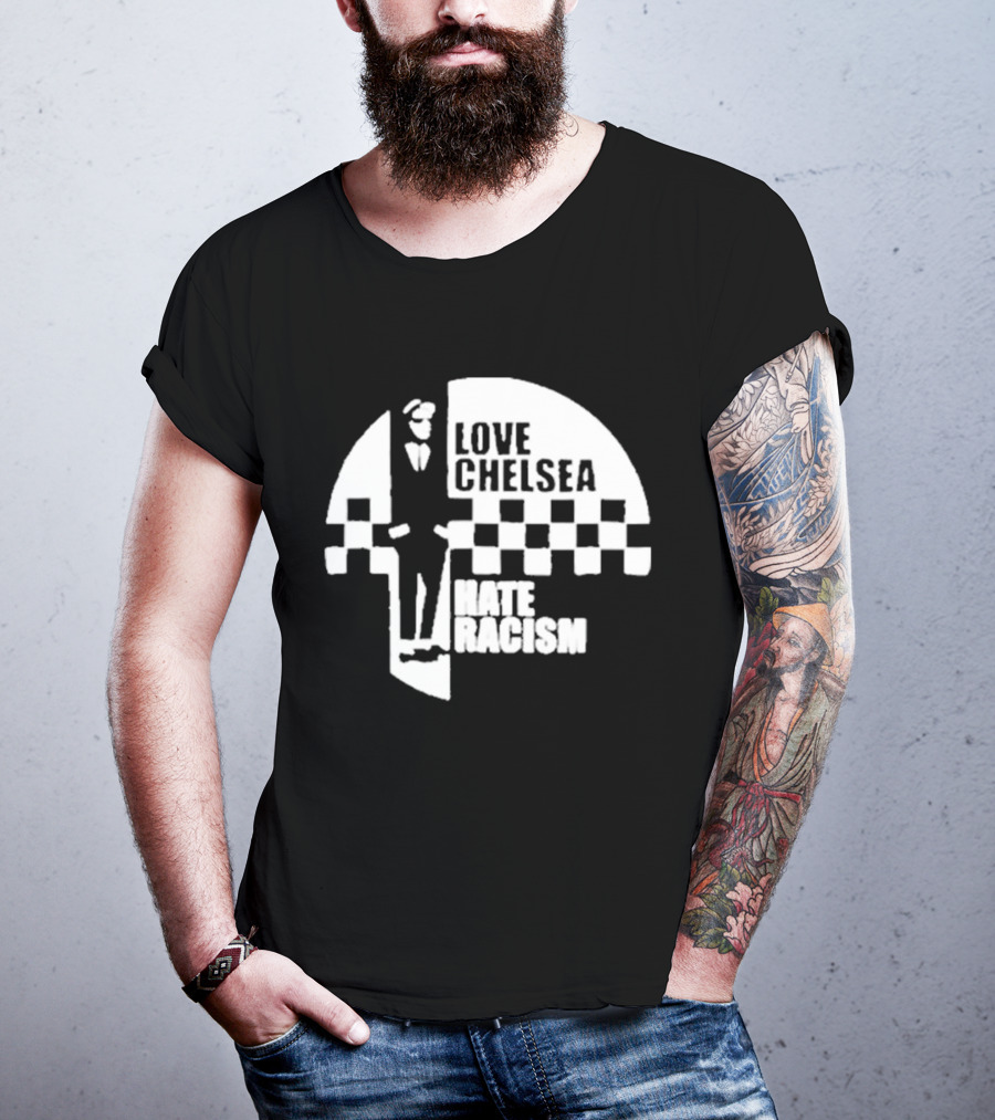 Premium Love Chelsea Hate Racism Checkerboard T-Shirt