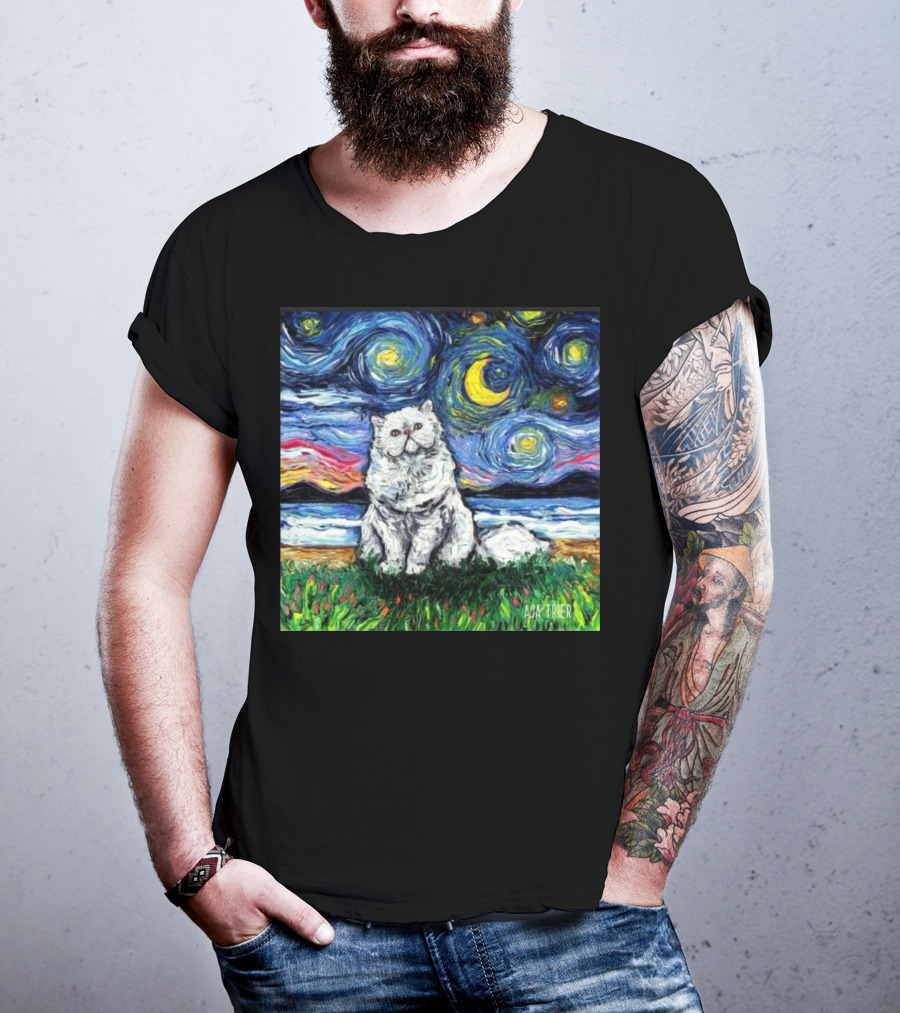 Aja Trier Starry Night Persian Cat Painting T-Shirt