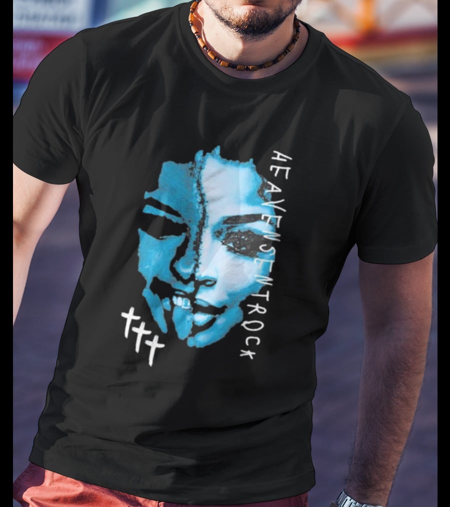 HEAVENSENTROCK Face Blue Art With Cross Symbols T-Shirt