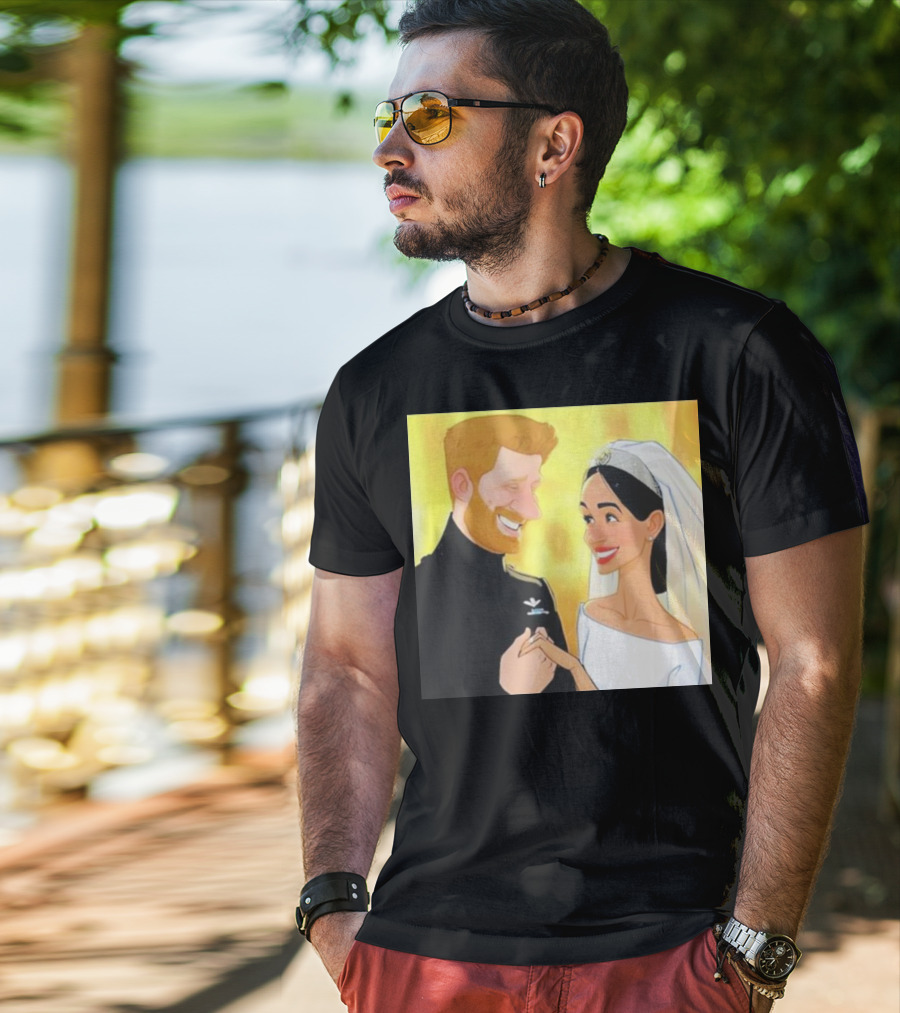Meghan And Harry Cartoon Wedding T-Shirt