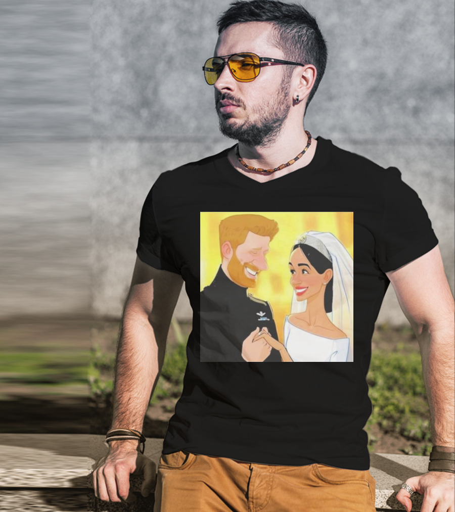 Meghan And Harry Cartoon Wedding T-Shirt