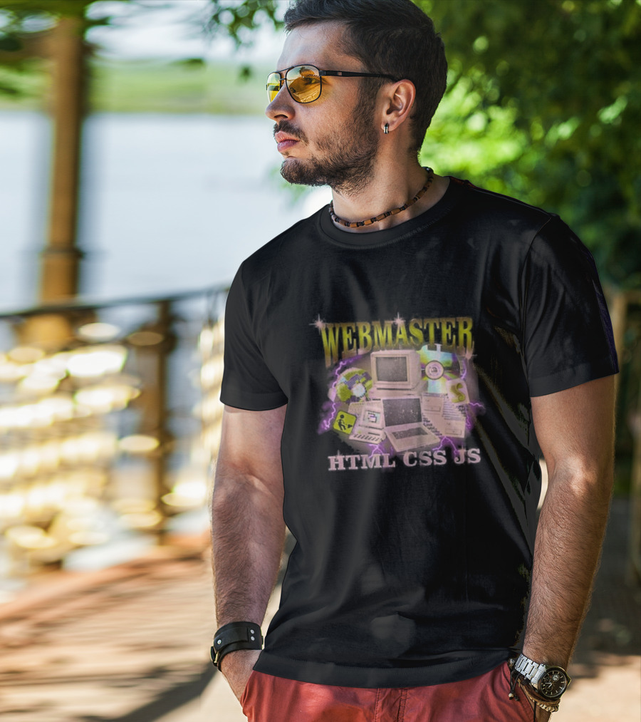 WEBMASTER HTML CSS JS Vintage Computer Graphics Retro Gaming Elements T-Shirt