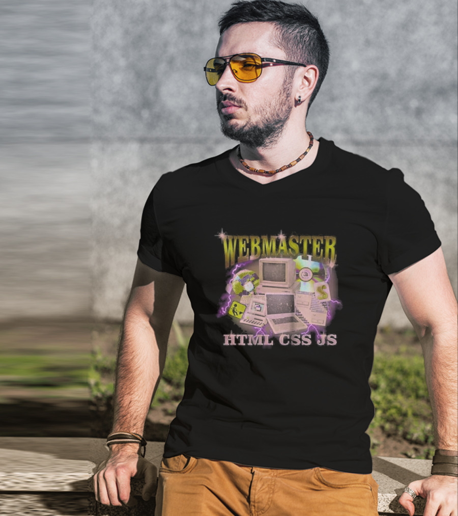 WEBMASTER HTML CSS JS Vintage Computer Graphics Retro Gaming Elements T-Shirt