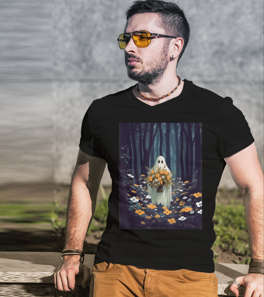 Vintage Floral Ghost In Spooky Forest Halloween T-Shirt