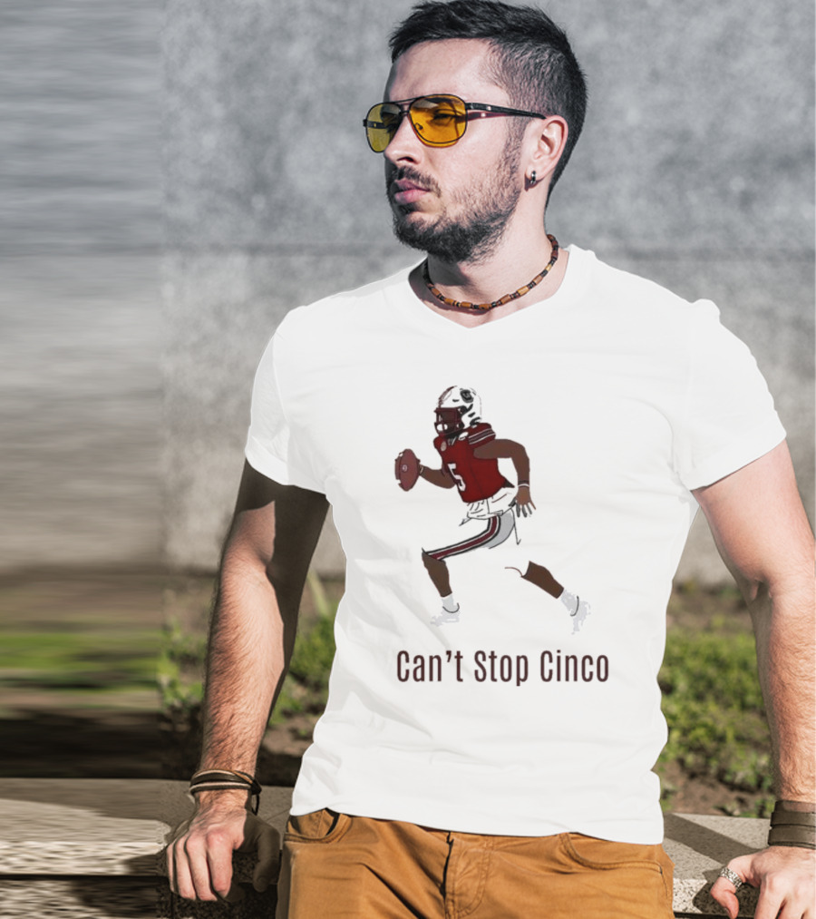 Can't Stop Cinco Football Player In Red And Black Uniform T-Shirt