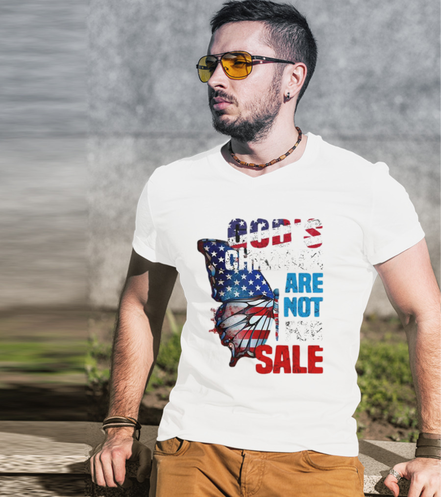 God's Children Are Not For Sale American Flag Butterfly T-Shirt