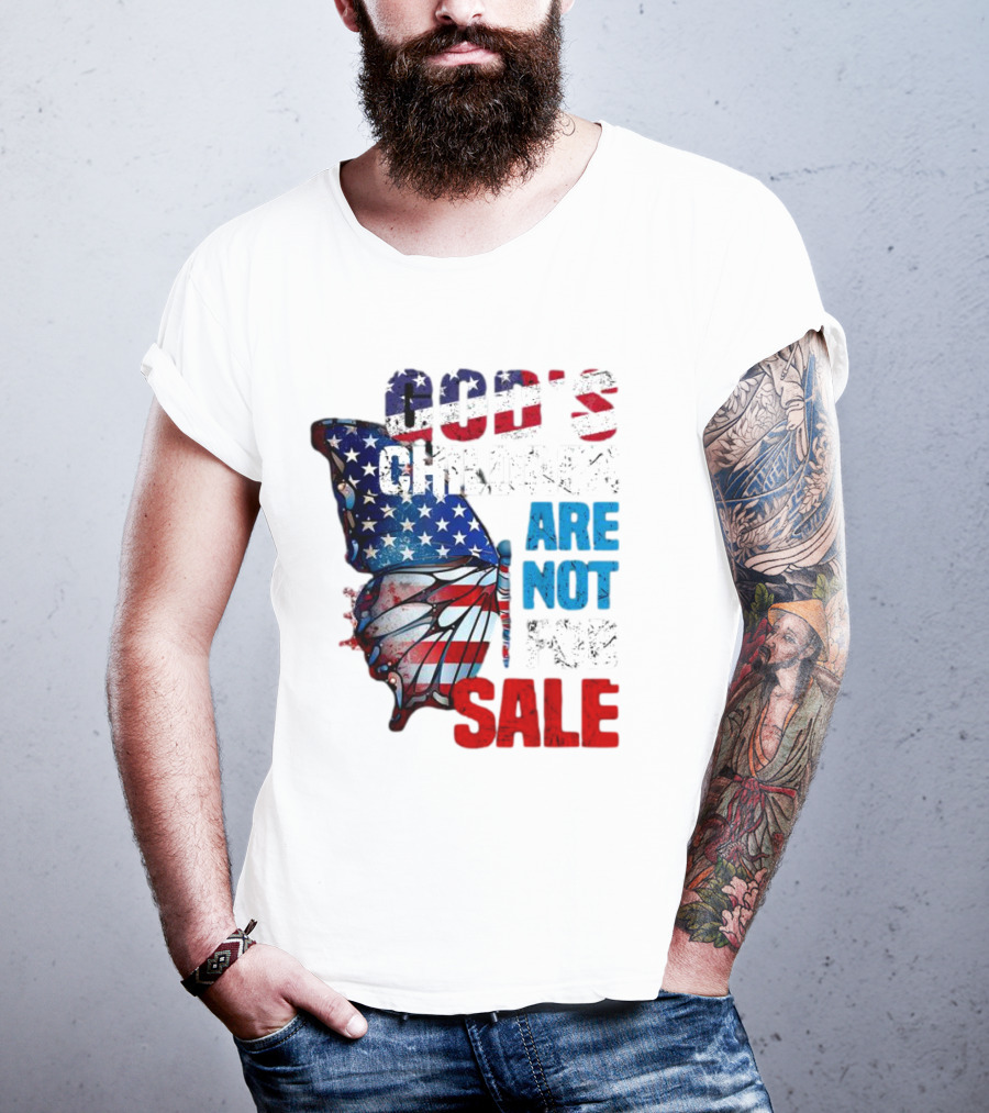God's Children Are Not For Sale American Flag Butterfly T-Shirt