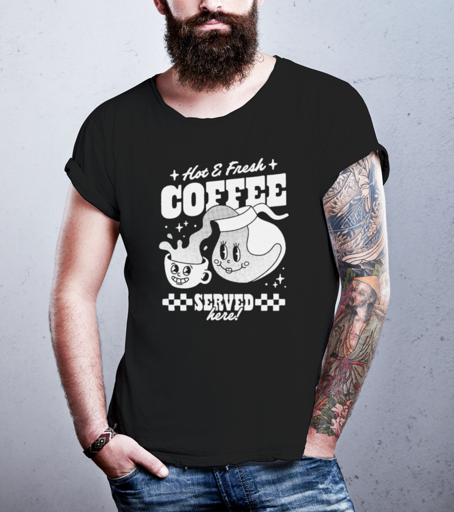 Hot And Fresh Coffee Served Here Retro Cartoon T-Shirt