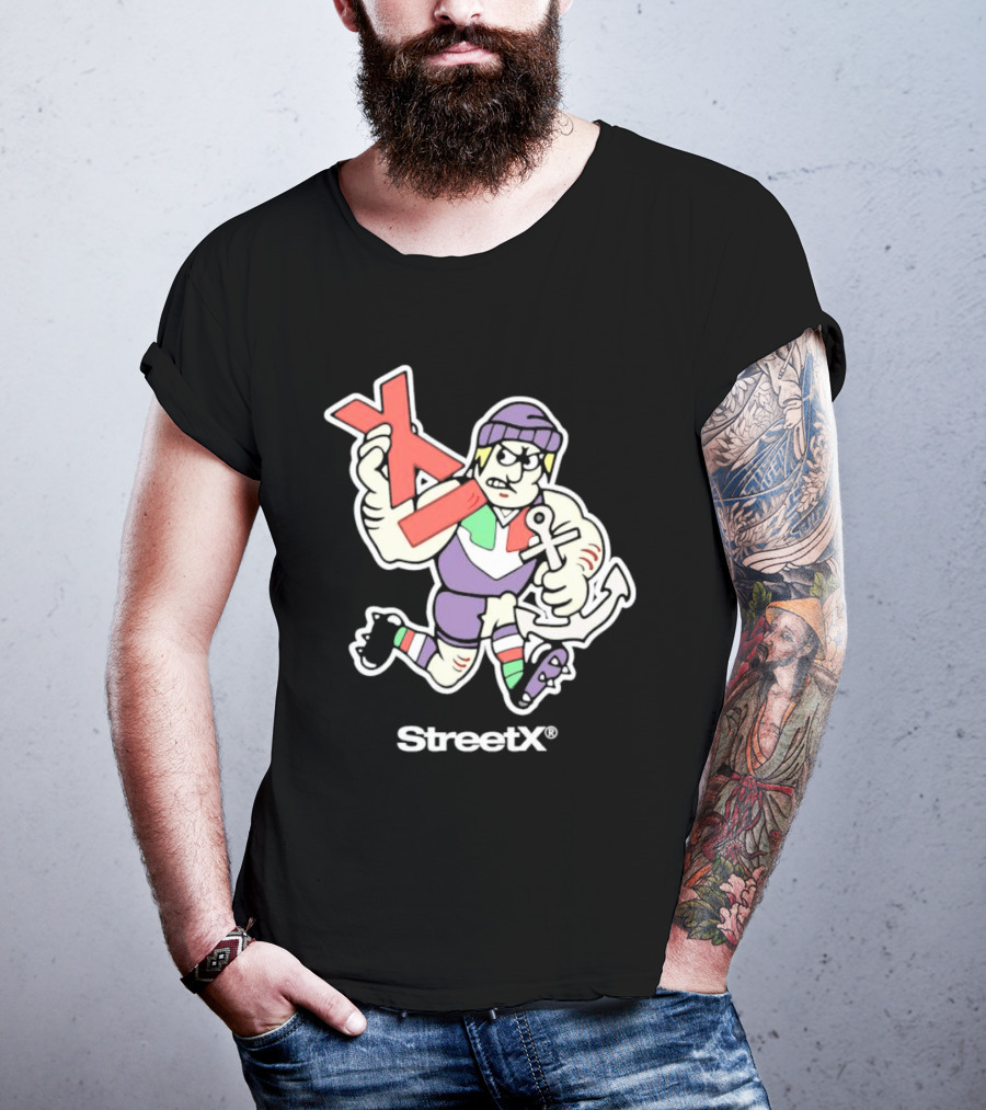 Fremantle Dockers Mens Street X AFL 90s Mascot Character With Anchor And Red X T-Shirt