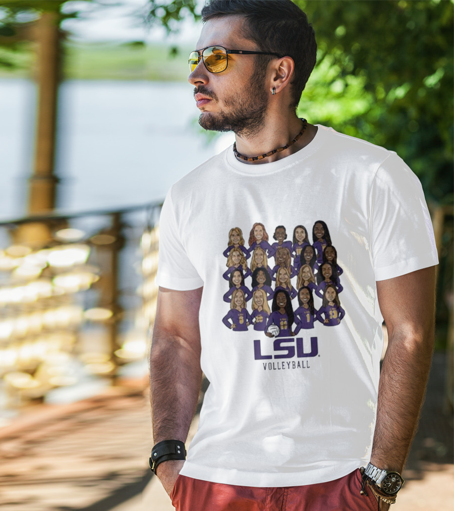 LSU Volleyball Women's Team Caricatures With Volleyball T-Shirt
