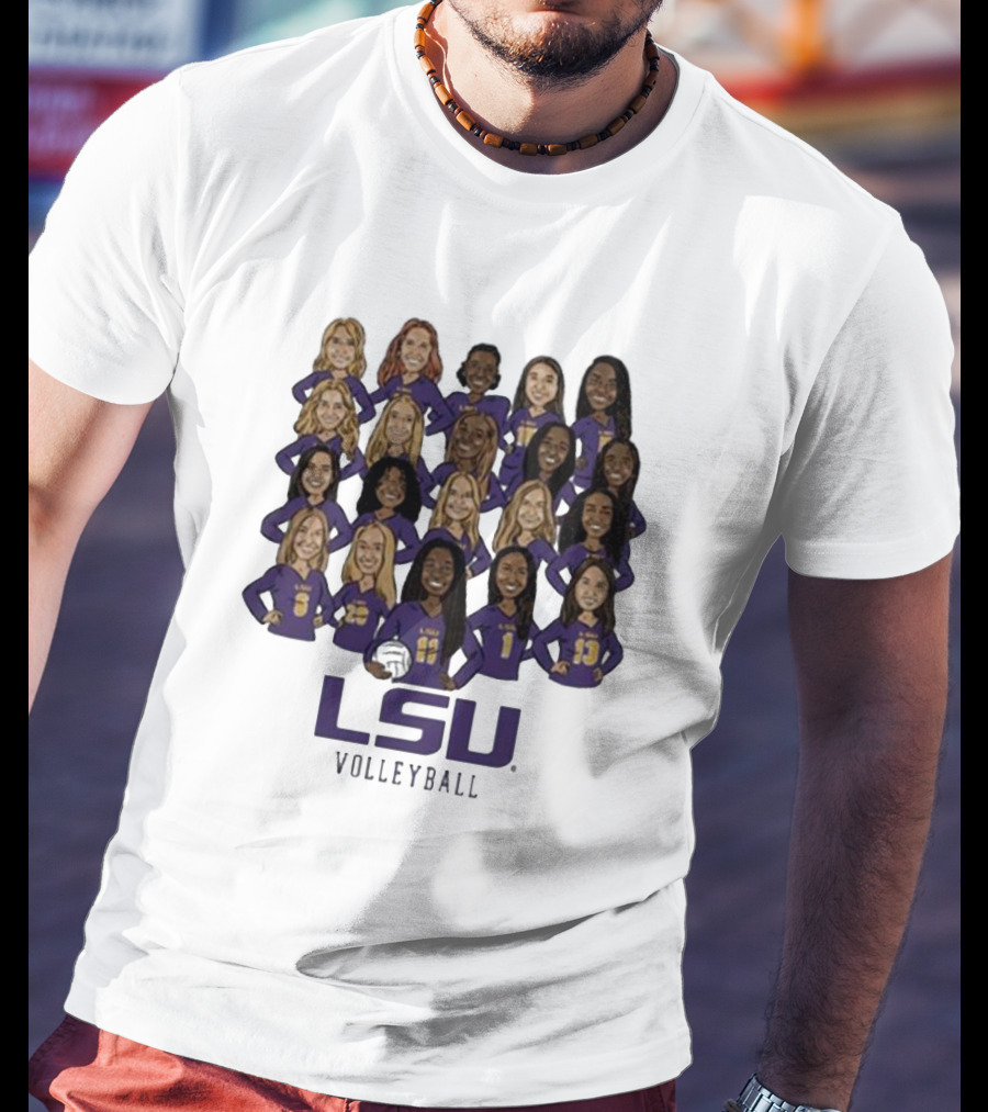 LSU Volleyball Women's Team Caricatures With Volleyball T-Shirt