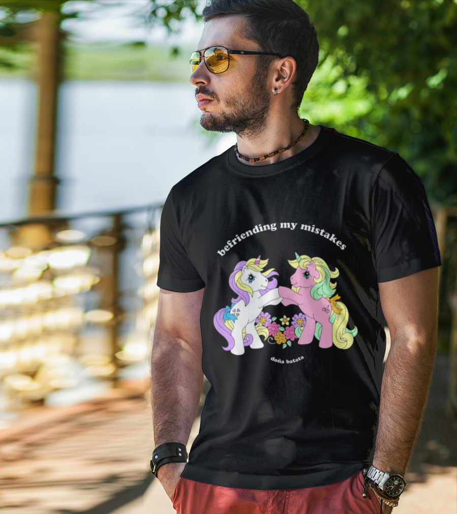 Befriending My Mistakes Doña Batata Unicorns With Colorful Flowers T-Shirt