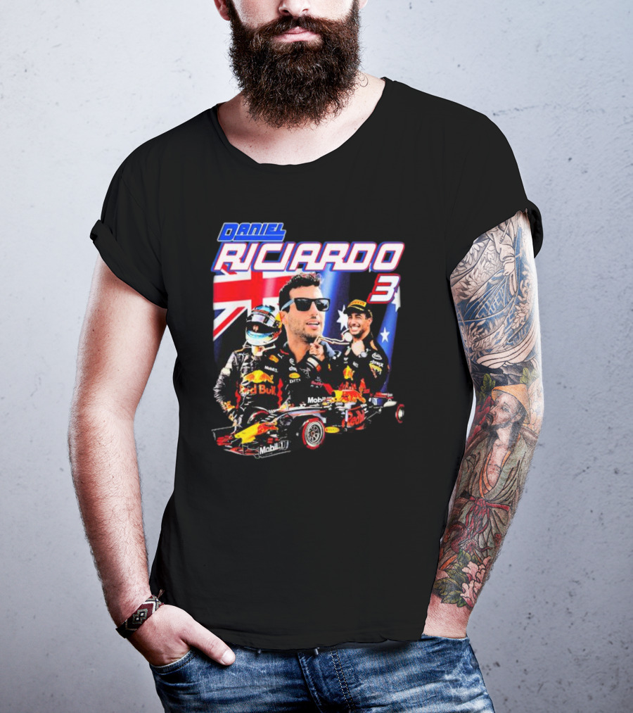 Daniel Ricciardo Red Bull Racing 3 With Australian Flag Background T-Shirt