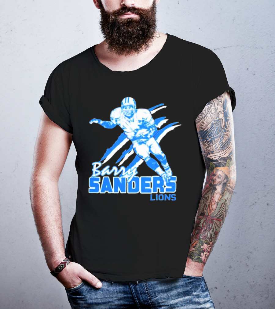 Barry Sanders Detroit Lions Running Back Iconic Blue T-Shirt