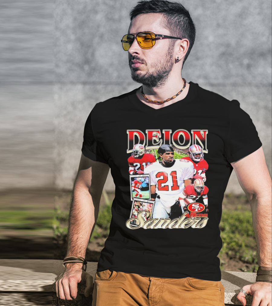 Deion Sanders San Francisco 49ers Football 21 Signature T-Shirt