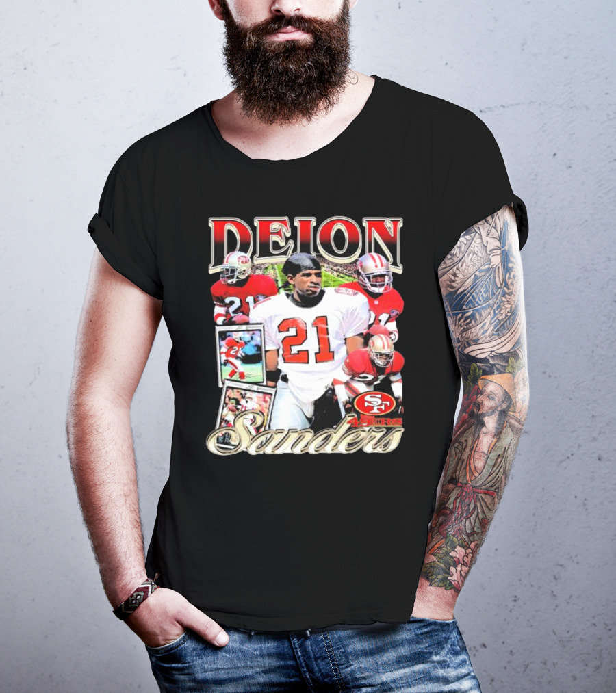 Deion Sanders San Francisco 49ers Football 21 Signature T-Shirt