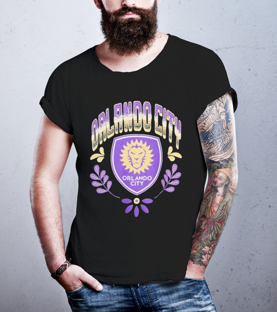 Orlando City SC Serape Style Lion Emblem Purple And Yellow T-Shirt