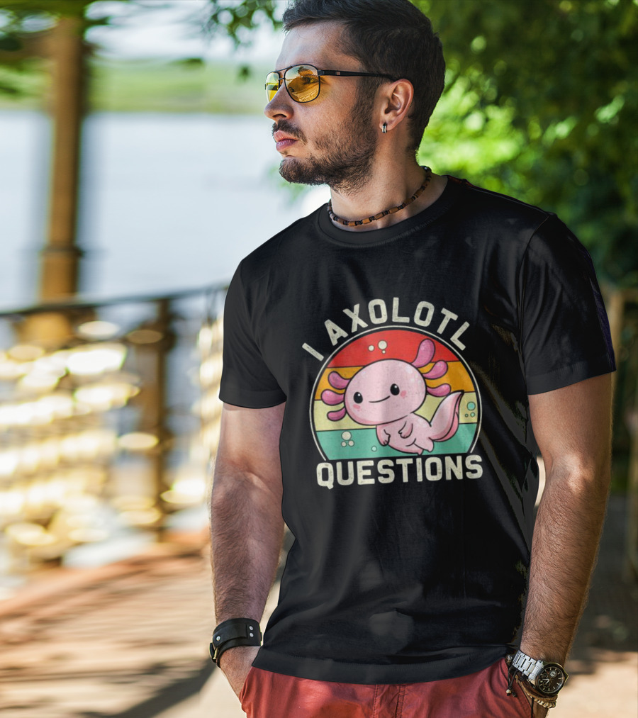 Vintage I Axolotl Questions Retro Rainbow Cute Axolotl T-Shirt
