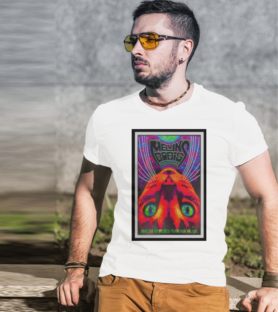 Melvins Boris Dr. Feelgood Aug 29 Belasco Theater LA CA Psychedelic Cat T-Shirt