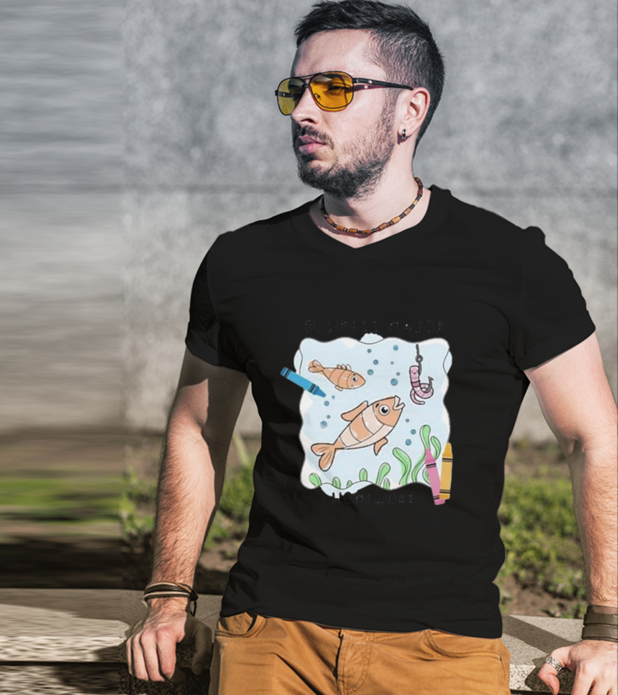Business Major Homework Fish Crayons Hook And Worm Scene T-Shirt