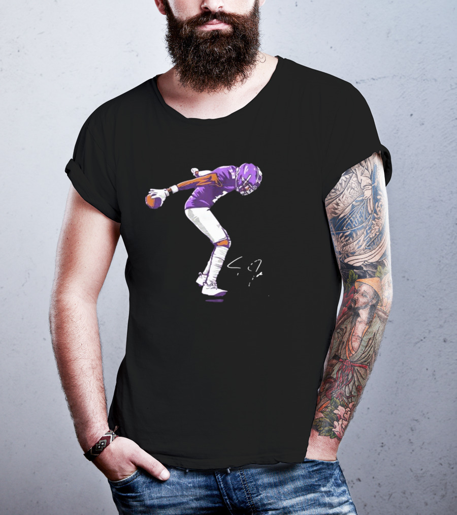 Justin Jefferson Football Superstar Pose In Purple And White T-Shirt