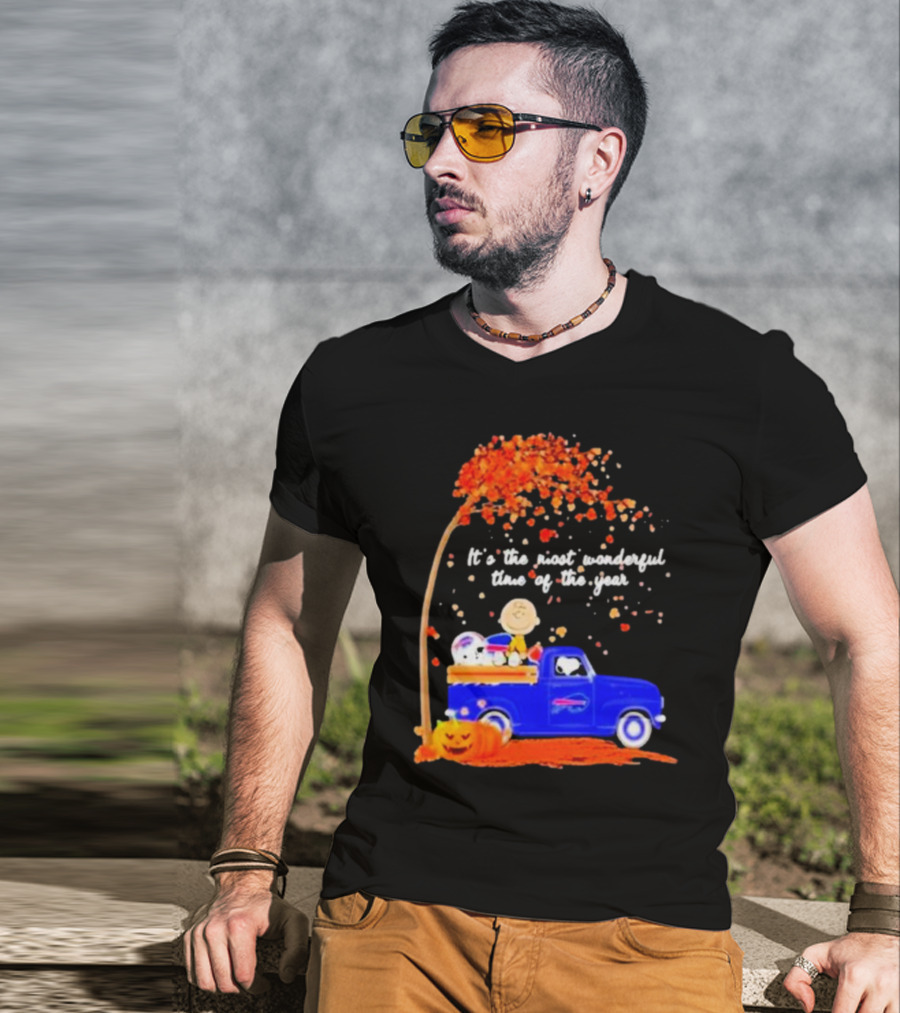 Snoopy And Charlie Brown Buffalo Bills It's The Most Wonderful Time Of The Year Autumn Truck Scene T-Shirt
